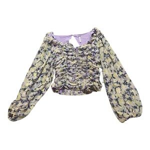 Free People Lilac Combo Mabel Printed Blouse Sz M NEW